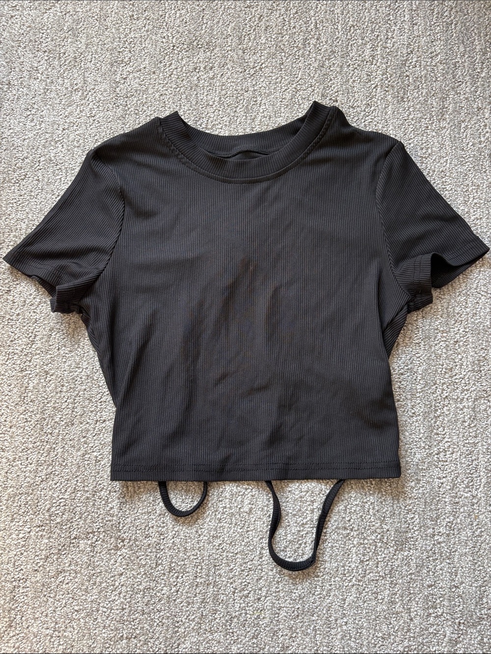 Fashion Nova Black Ribbed Crop Tee with Tie Hem